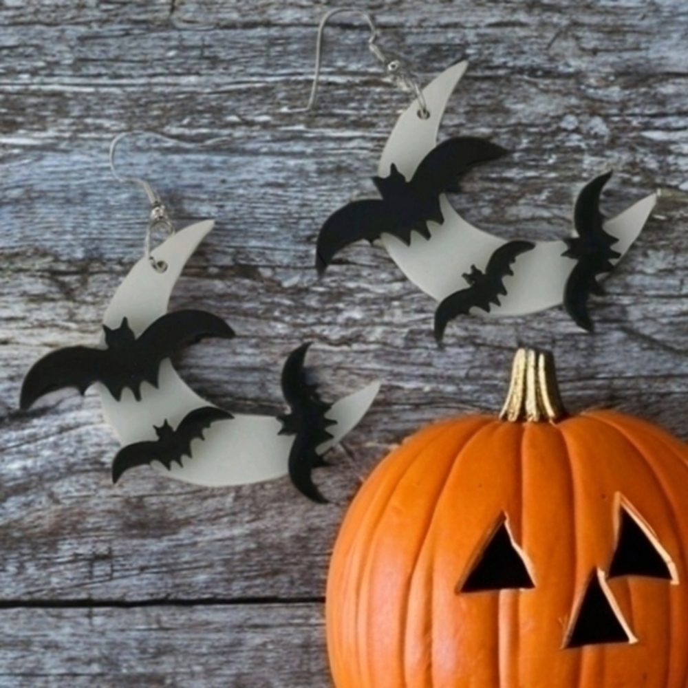 MODCLOTH GLOW IN THE DARK BAT & MOON EARRINGS - Picture 3 of 3